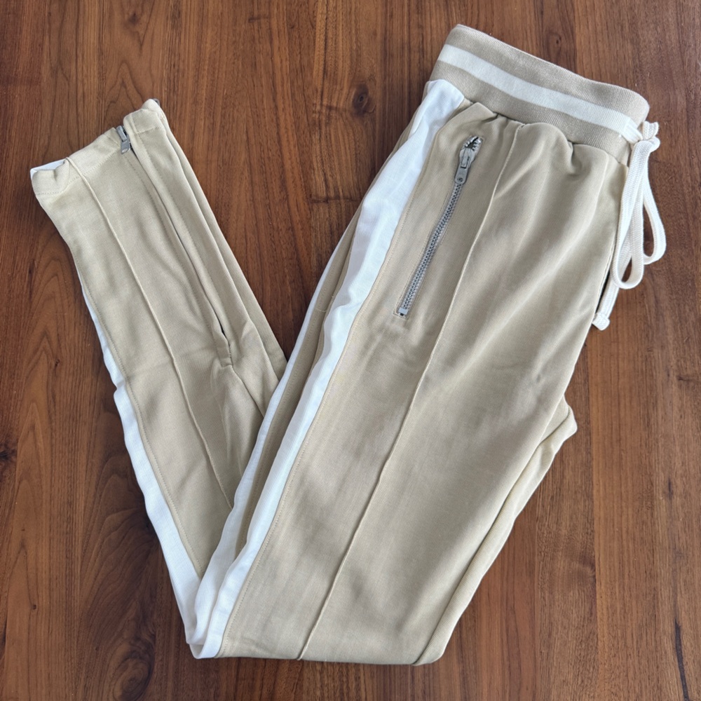 MNML Off-White Track Pants w/ Side Stripe & Zip Ankles – Size M – NWT